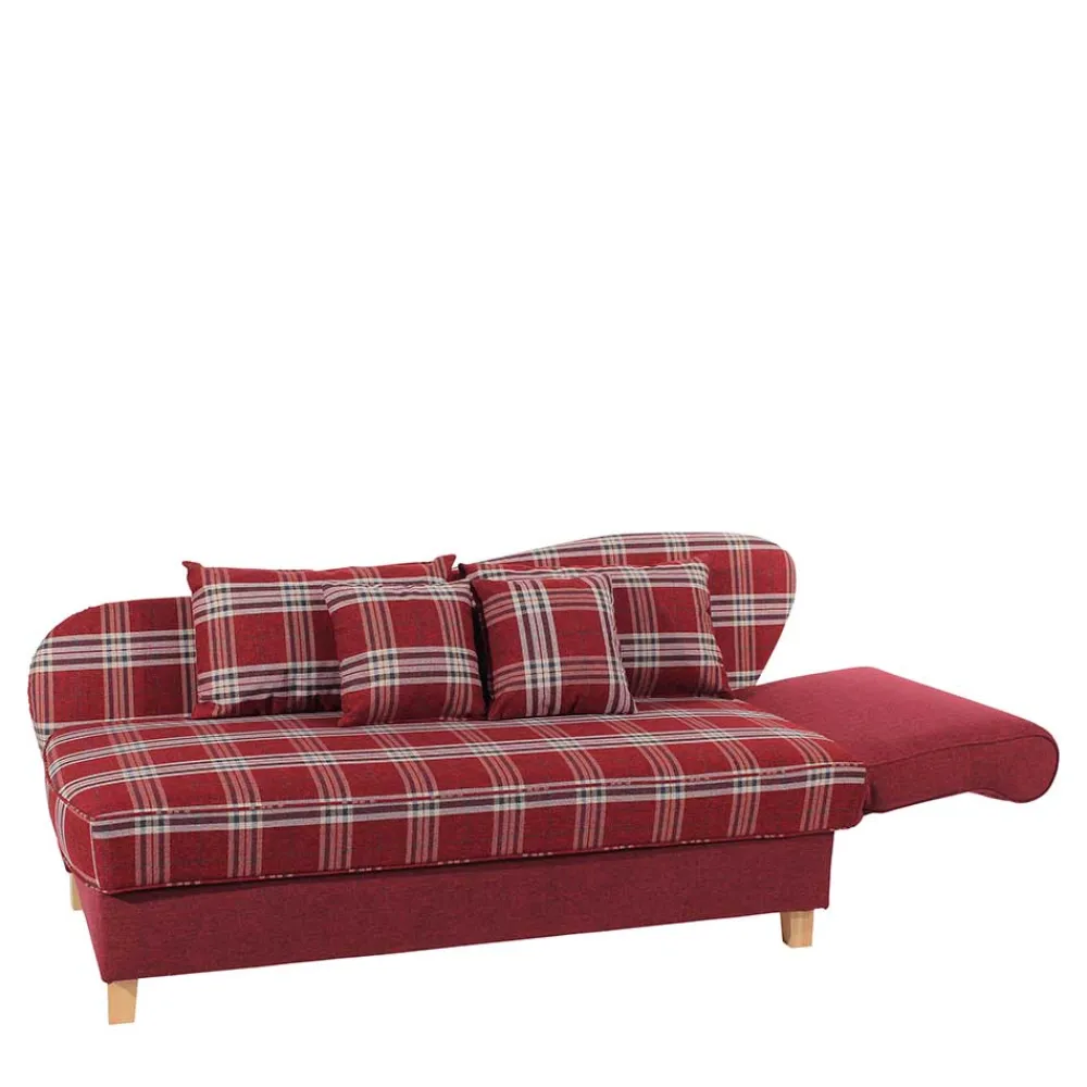 Wohnen Sofas<Landhaus Chaiselongue in Rot mit Karo Muster - Litruna