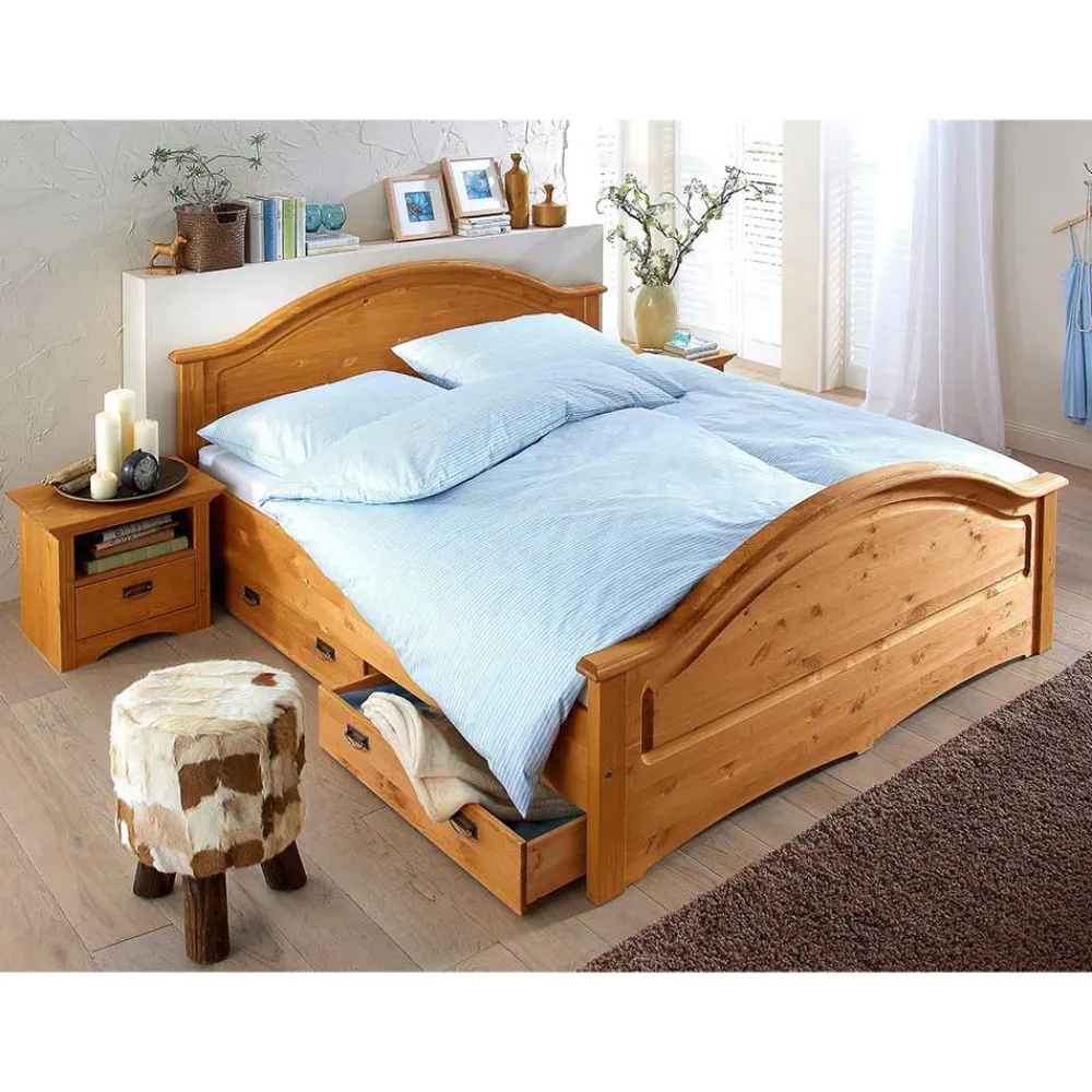 Wohnen Betten<Landhaus Doppelbett Set in Kiefer - Vocoja (dreiteilig)