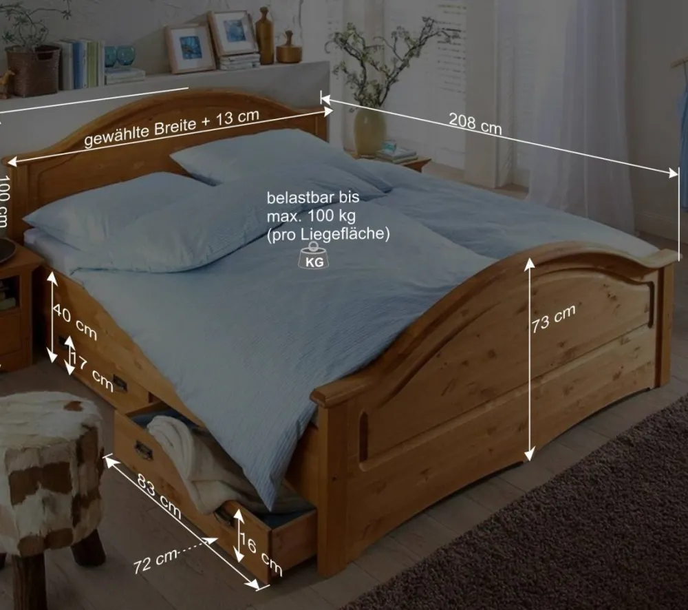 Wohnen Betten<Landhaus Doppelbett Set in Kiefer - Vocoja (dreiteilig)