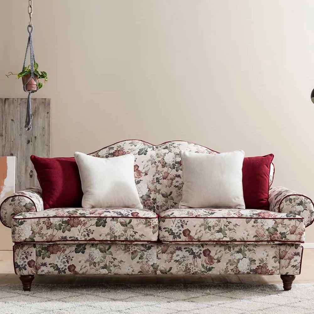 Wohnen Sofas<Landhaus Dreisitzer Sofa mit Blumen - Baonga