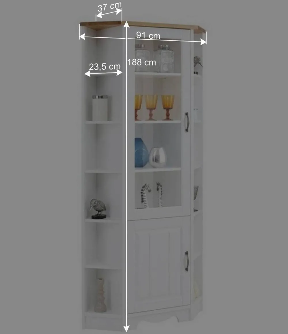 Wohnen Vitrinen<Landhaus Eckvitrine aus Kiefer zweifarbig - Ribeiro