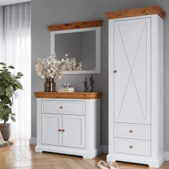 Wohnen Garderoben<Landhaus Flurmöbel Set aus Kiefer - Saluts (dreiteilig)
