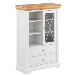 Wohnen Highboards<Landhaus Highboard in Weiß & Kiefer Natur - Saluts