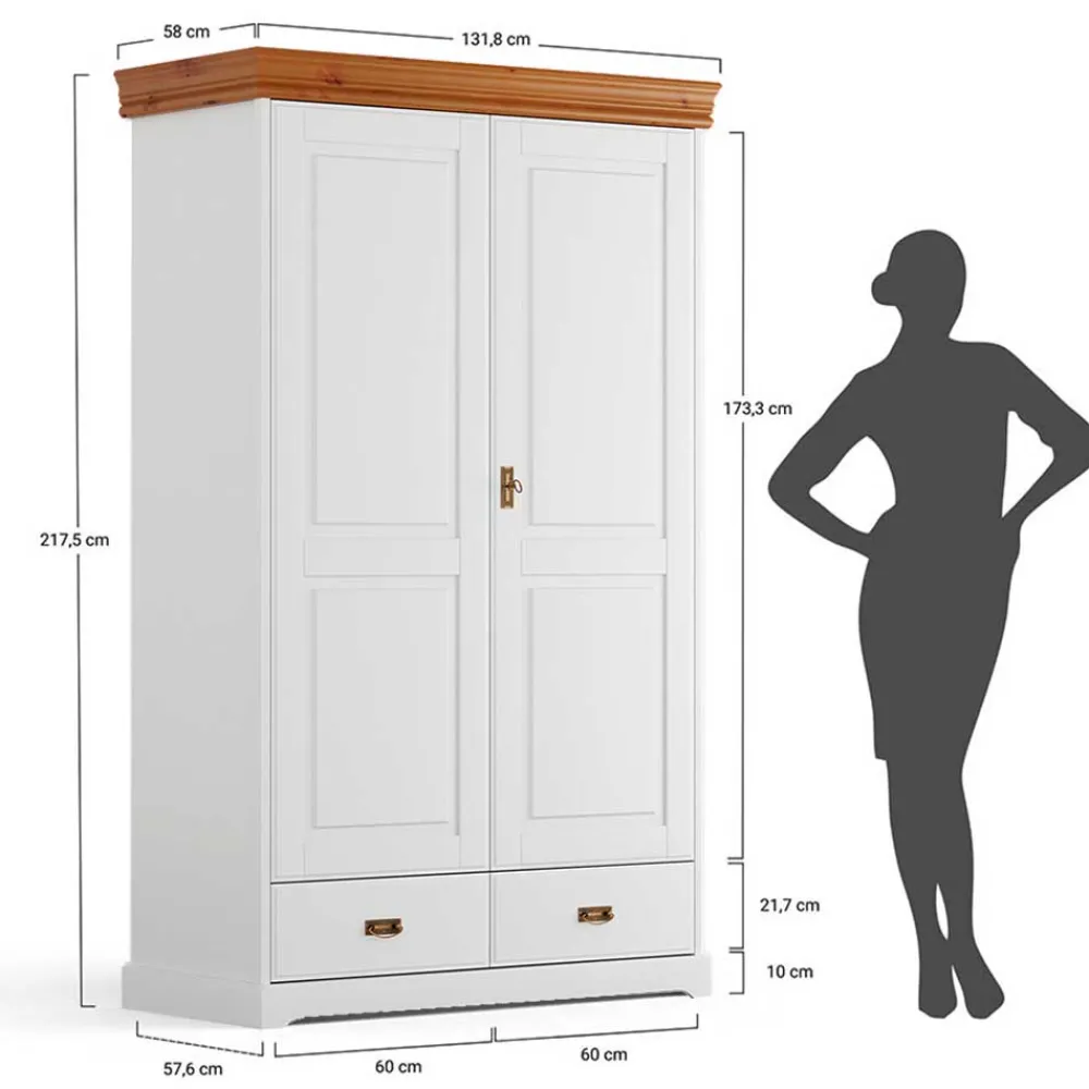 Wohnen Kleiderschränke|Schränke<Landhaus Kombi-Kleiderschrank aus Kiefernholz - Varicano