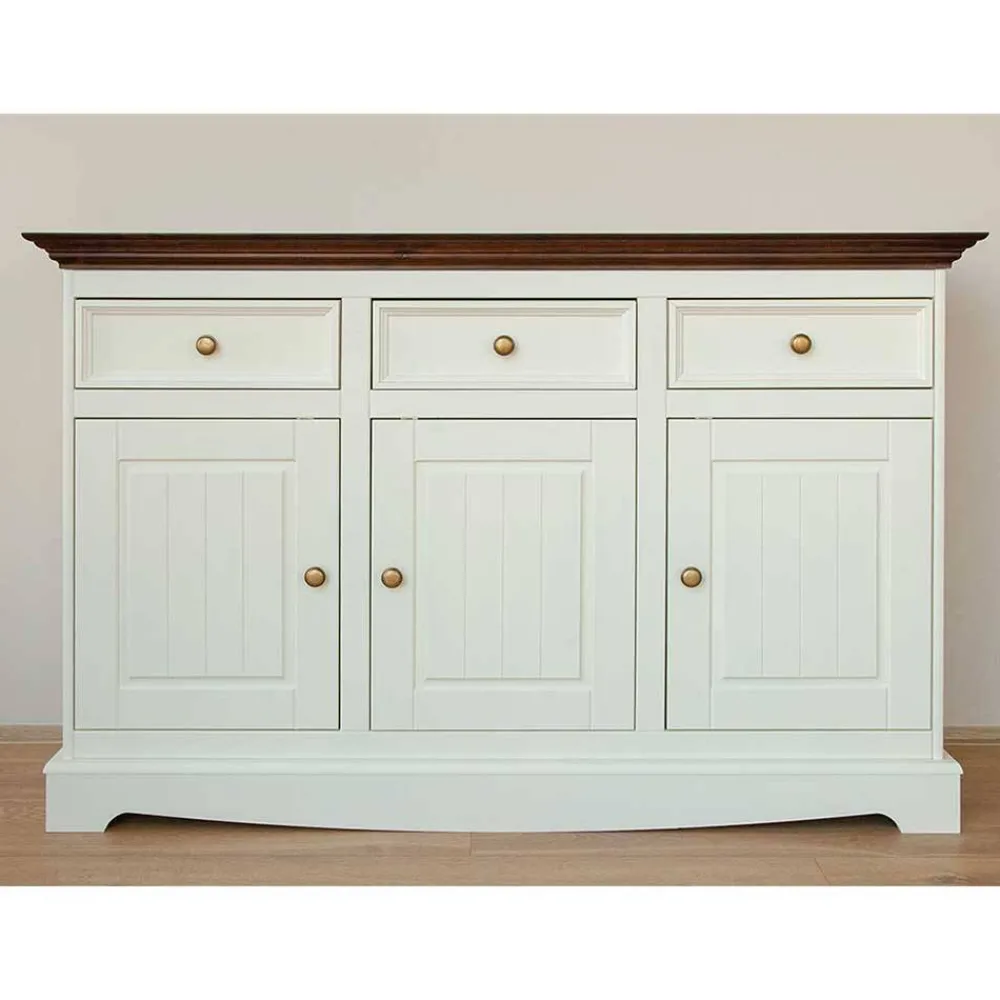 Wohnen Sideboards<Landhaus Kombikommode in Weiß und Nussbaum - Manipur