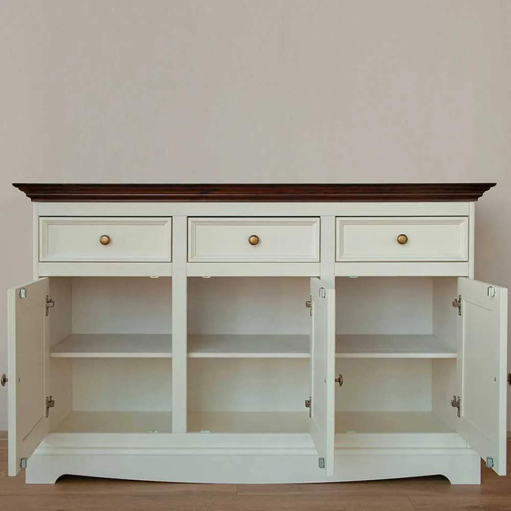 Wohnen Sideboards<Landhaus Kombikommode in Weiß und Nussbaum - Manipur