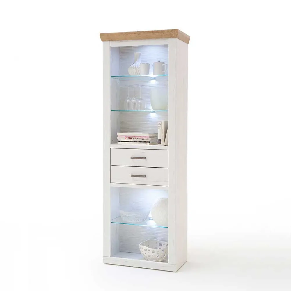 Wohnen Regale|Vitrinen<Landhaus MDF Regal mit Glasböden - Samula