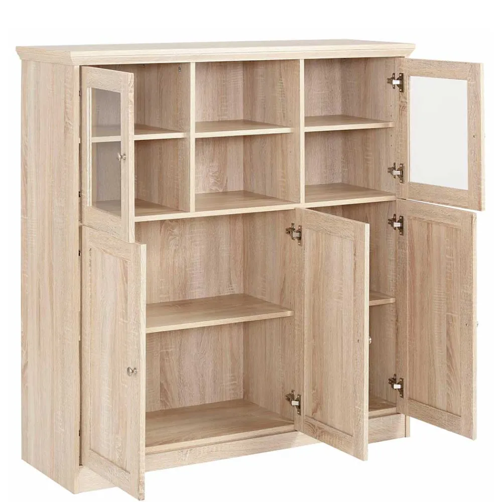 Wohnen Highboards<Landhaus Optik Highboard mit 2 Glastüren - Rienva