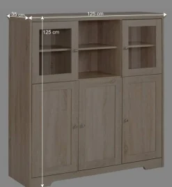 Wohnen Highboards<Landhaus Optik Highboard mit 2 Glastüren - Rienva