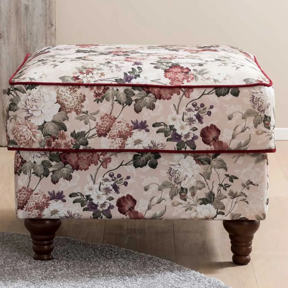 Wohnen Hocker<Landhaus Polsterhocker mit Vintage Blumen Muster - Baonga