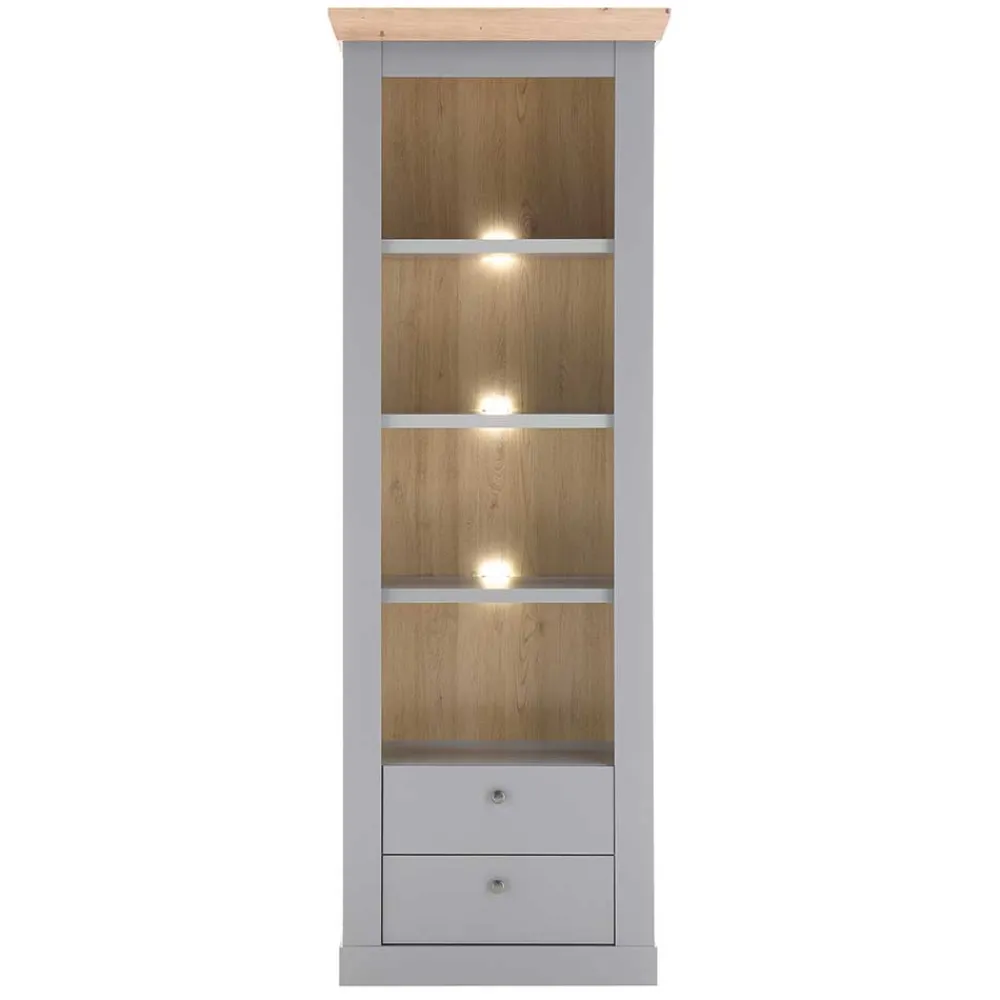 Wohnen Regale|Vitrinen<Landhaus Regal in Lichtgrau & Eiche NB - Buleta