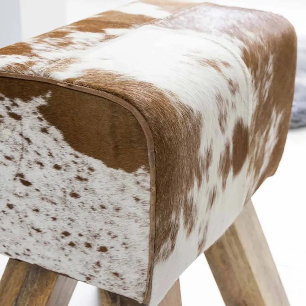 Wohnen Hocker<Landhaus Sitzhocker Darinca mit Ziegenfell und Holz