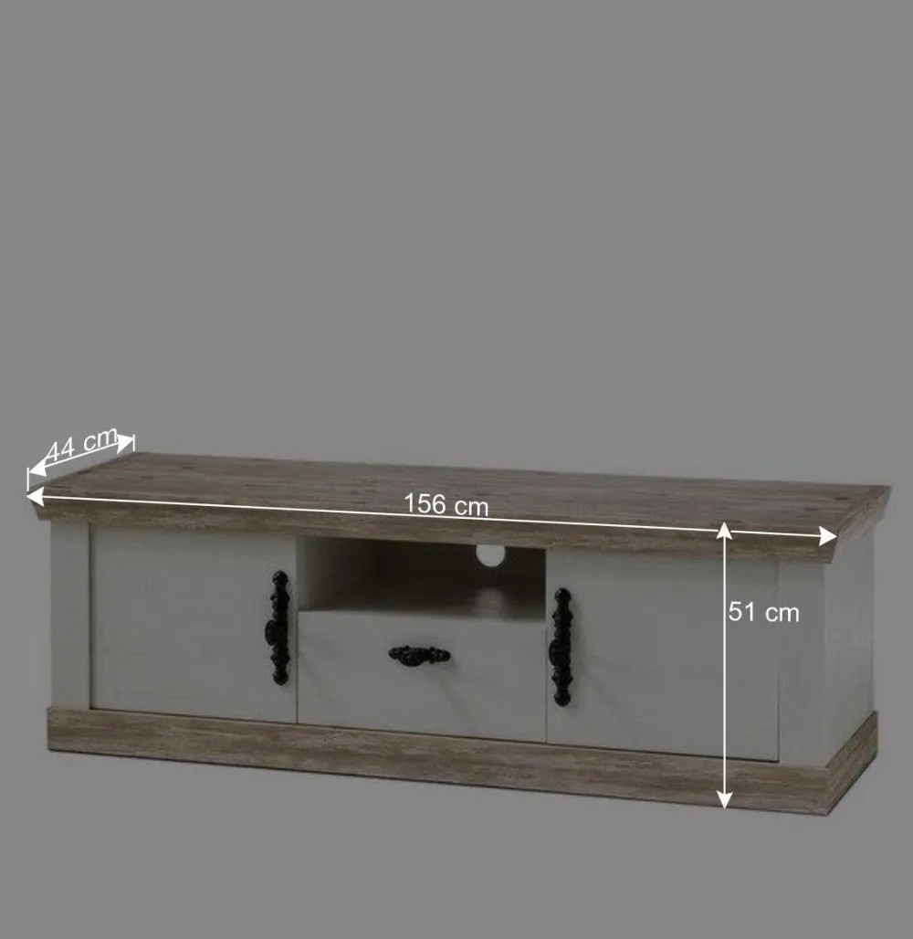 Wohnen Lowboards<Landhaus TV Board in Weiß & Pinie Shabby Nedita 156 cm breit