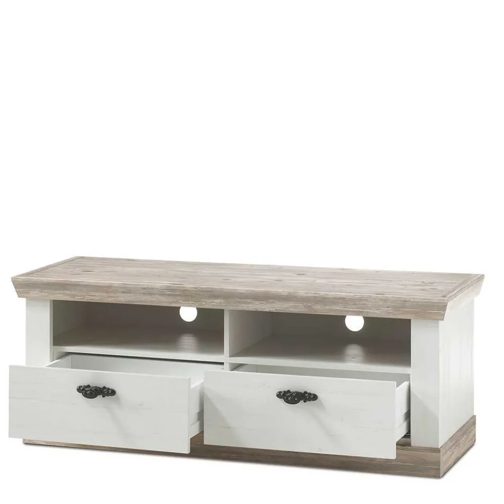 Wohnen Tv & Hifi-Möbel|Lowboards<Landhaus TV Element in Weiß & Pinie Shabby Nedita mit 2 Schubladen