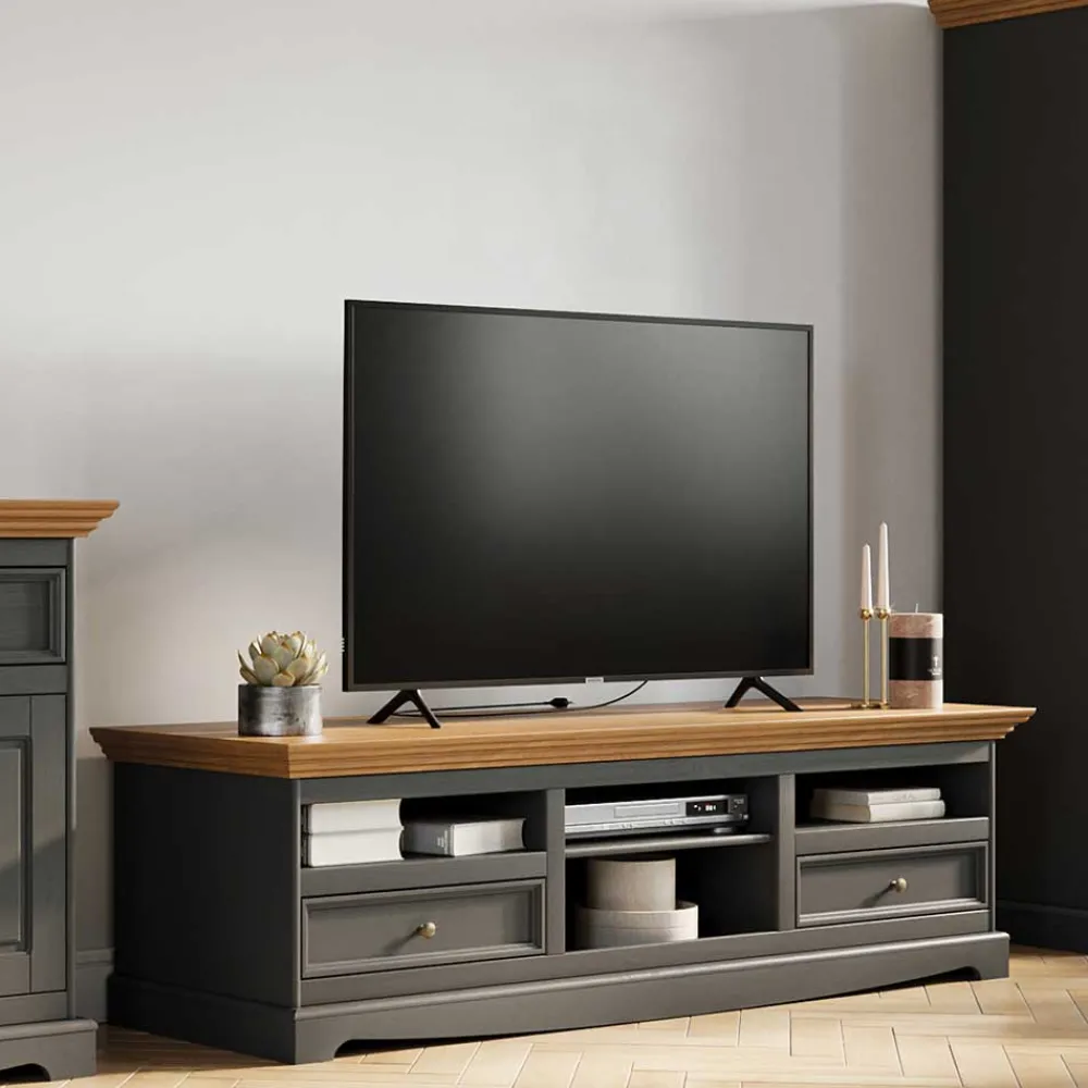 Wohnen Tv & Hifi-Möbel|Lowboards<Landhaus TV Lowboard in Grau und Eiche - Witenga