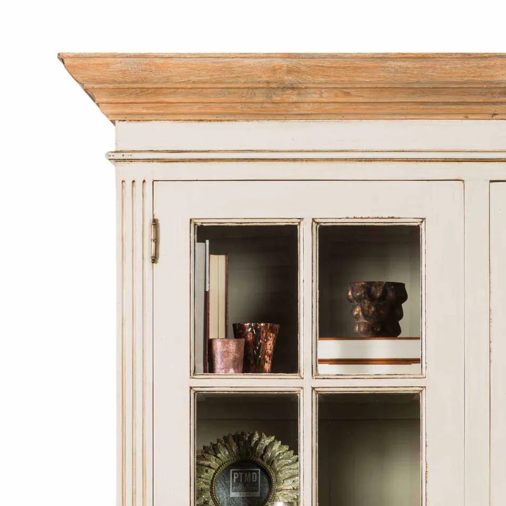 Wohnen Vitrinen|Schränke<Landhaus Vitrine in Creme Weiß - Helsing