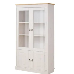 Wohnen Highboards|Vitrinen<Landhaus Vitrine in Weiß und Kiefer Honig - Zentra