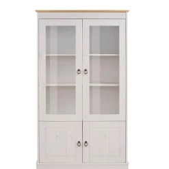Wohnen Highboards|Vitrinen<Landhaus Vitrine in Weiß und Kiefer Honig - Zentra