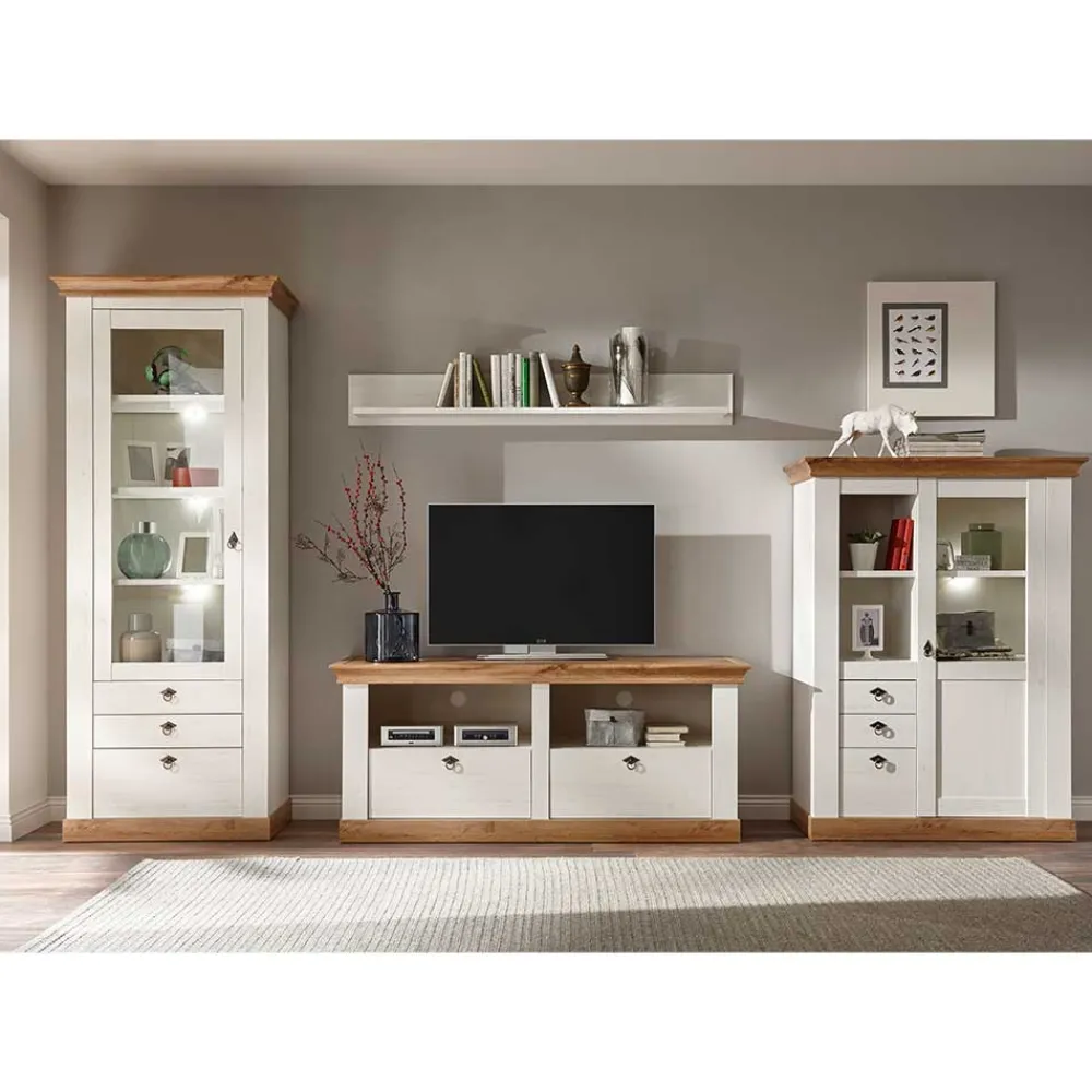 Wohnen Wohnwände<Landhaus Wohnzimmer Anbauwand Set - Diatara (vierteilig)