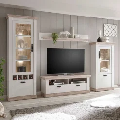 Wohnen Wohnwände<Landhaus Wohnzimmer Möbel Set Nedita in Weiß & Pinie (vierteilig)
