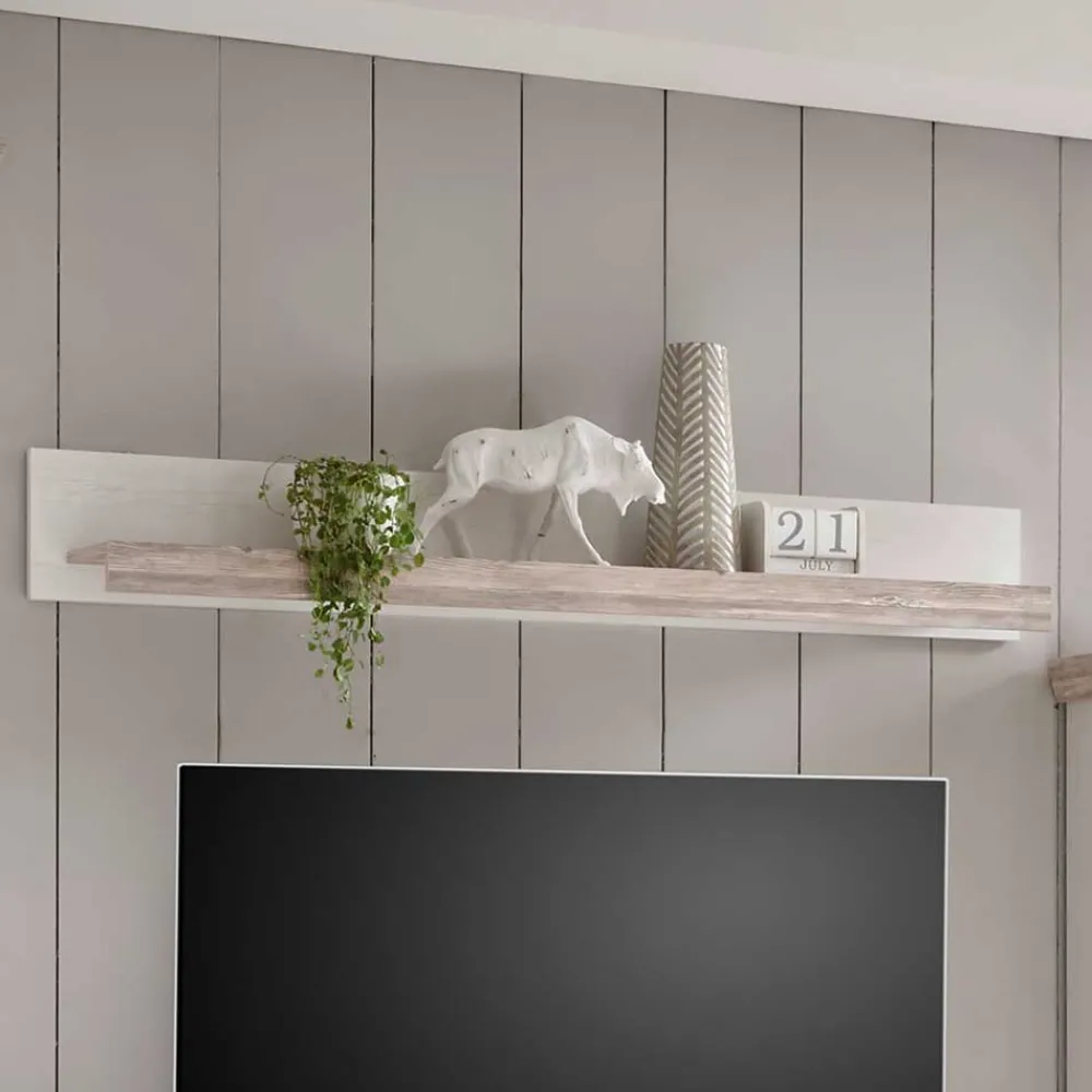 Wohnen Wohnwände<Landhaus Wohnzimmer Möbel Set Nedita in Weiß & Pinie (vierteilig)