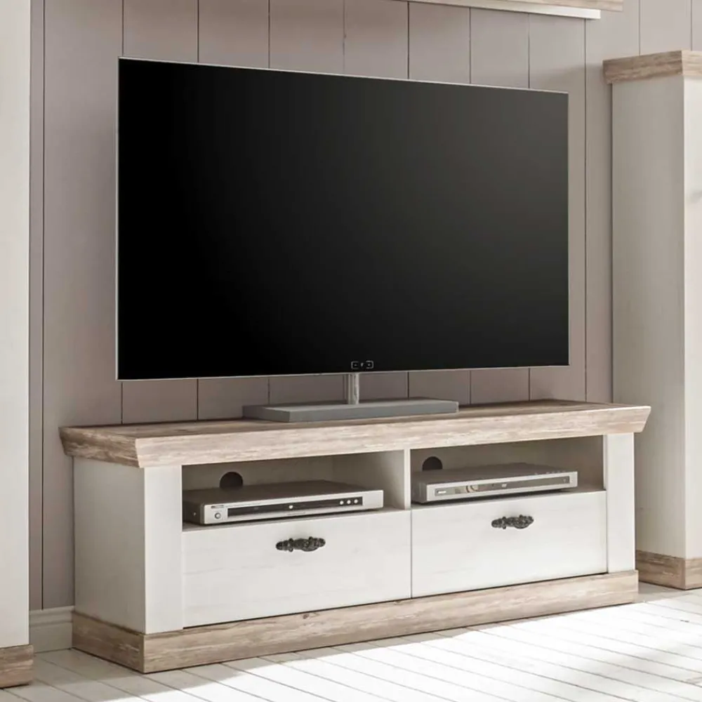 Wohnen Wohnwände<Landhaus Wohnzimmer Möbel Set Nedita in Weiß & Pinie (vierteilig)