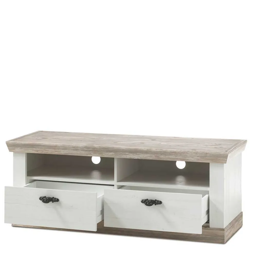 Wohnen Wohnwände<Landhaus Wohnzimmer Möbel Set Nedita in Weiß & Pinie (vierteilig)