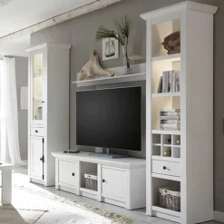 Wohnen Wohnwände<Landhaus Wohnzimmer Möbel in Weiß - Chelles (vierteilig)