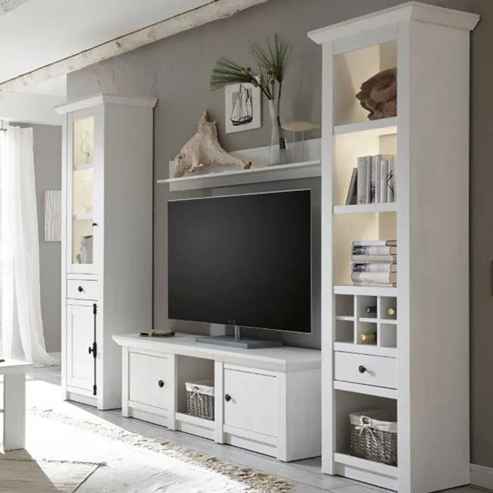 Wohnen Wohnwände<Landhaus Wohnzimmer Möbel in Weiß - Chelles (vierteilig)
