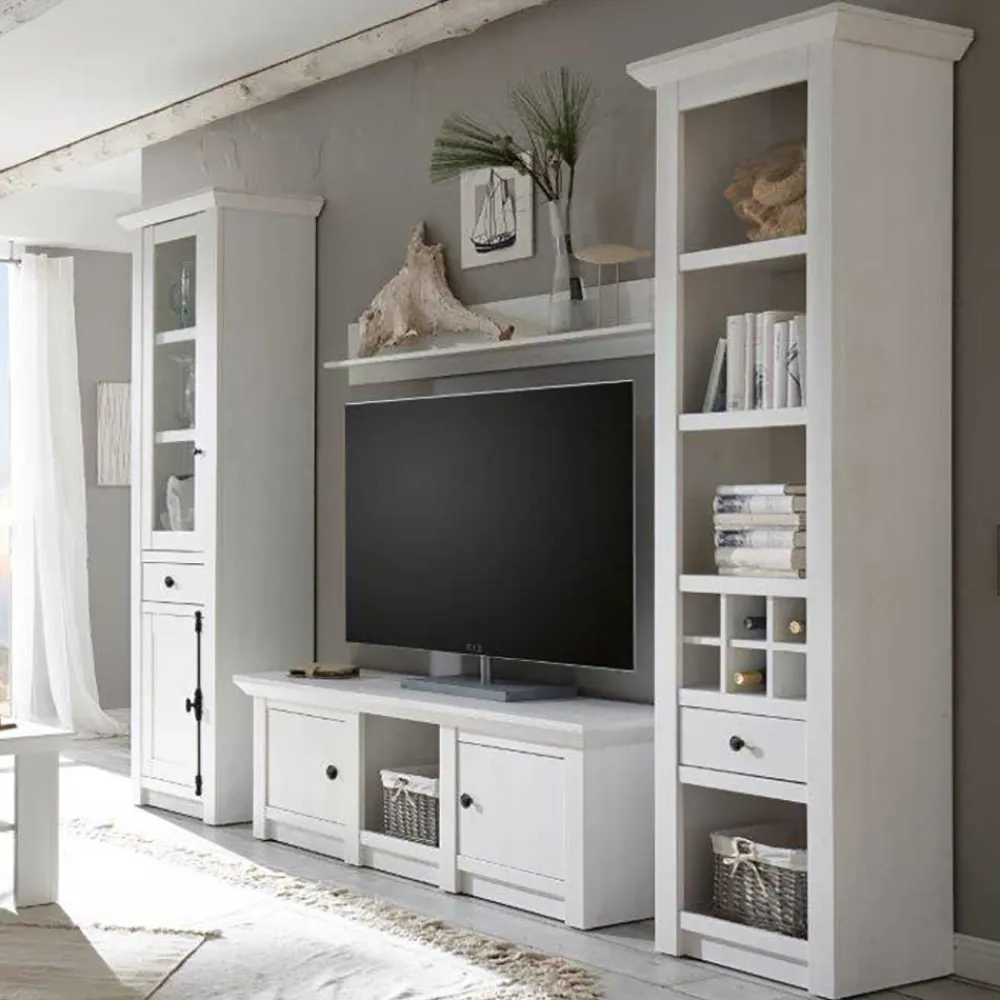 Wohnen Wohnwände<Landhaus Wohnzimmer Möbel in Weiß - Chelles (vierteilig)