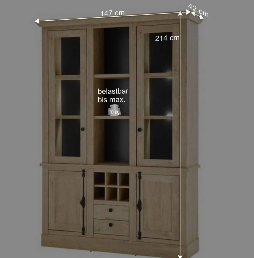 Wohnen Vitrinen<Landhaus-Schrank in Eiche Gold - Hengas