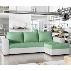 Wohnen Sofas<L-Design Schlafsofa in Hellgrün und Weiß - Ingo