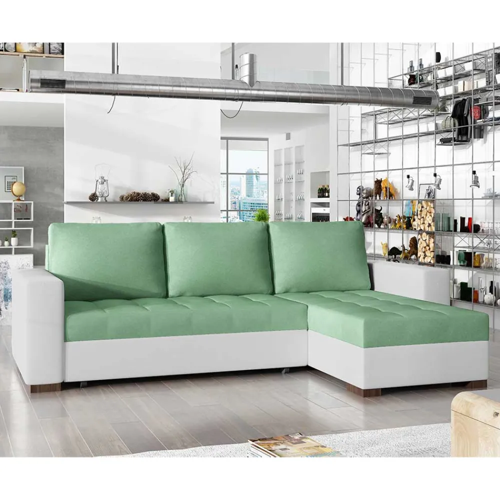 Wohnen Sofas<L-Design Schlafsofa in Hellgrün und Weiß - Ingo