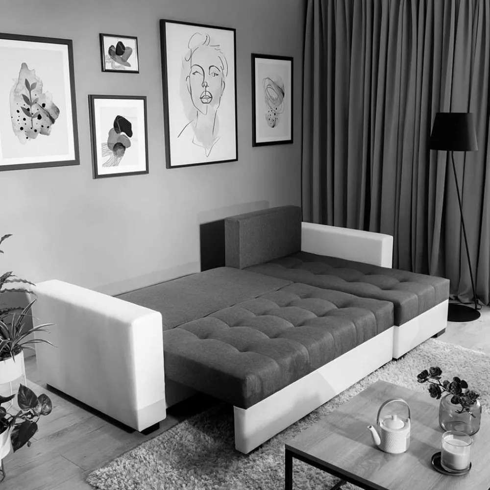 Wohnen Sofas<L-Design Schlafsofa in Hellgrün und Weiß - Ingo