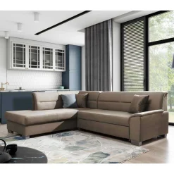 Wohnen Sofas<L-Design Verwandlungssofa in Hellbraun Samt - Citerna