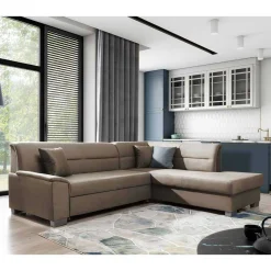 Wohnen Sofas<L-Design Verwandlungssofa in Hellbraun Samt - Citerna
