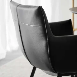Wohnen Stühle<Leder Armlehnenstuhl in Schwarz - Iliandro (2er Set)