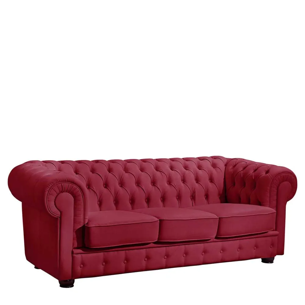 Wohnen Sofas<Leder Dreisitzer in Rot - Chesterfield Style - Geoloro