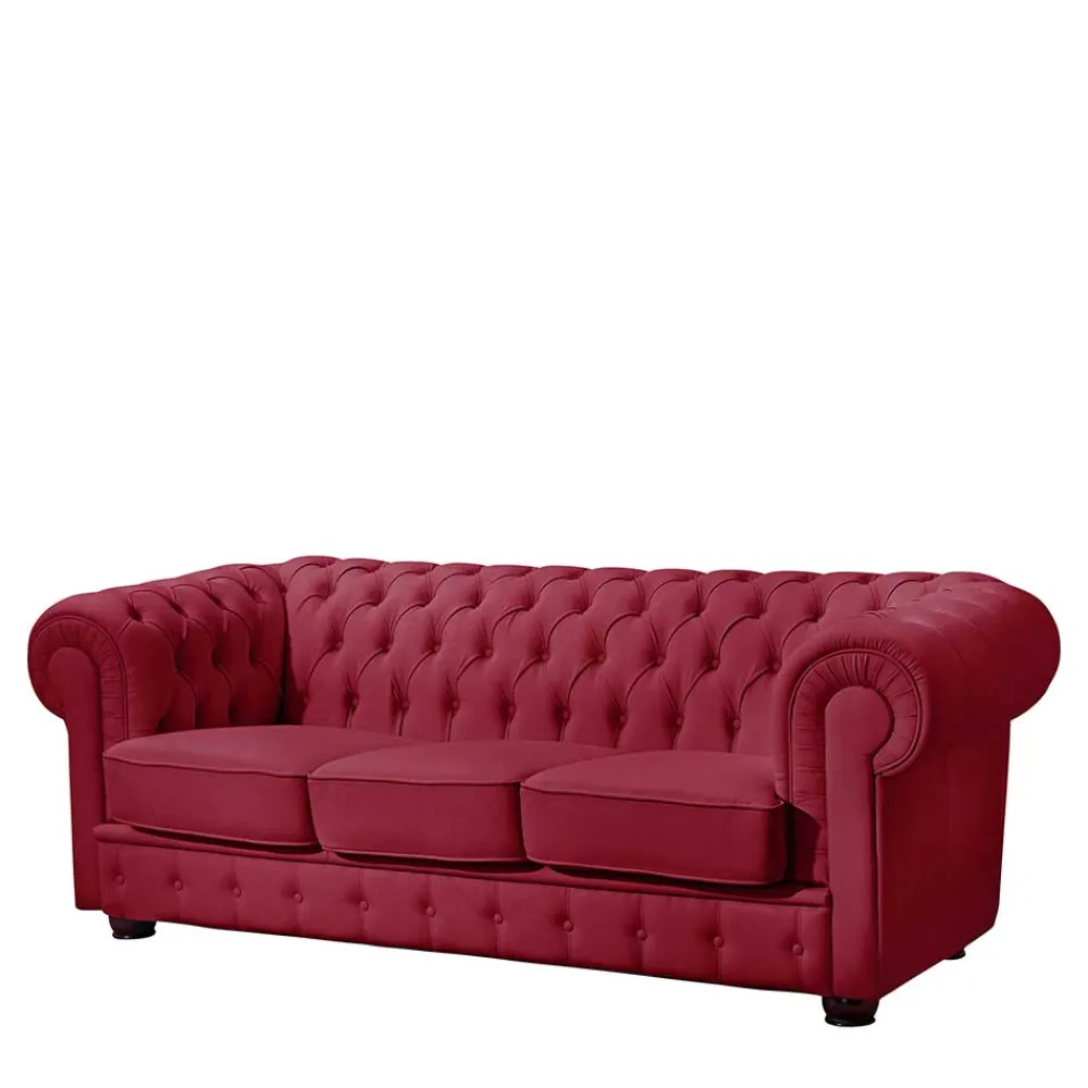 Wohnen Sofas<Leder Dreisitzer in Rot - Chesterfield Style - Geoloro