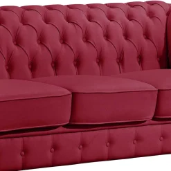 Wohnen Sofas<Leder Dreisitzer in Rot - Chesterfield Style - Geoloro