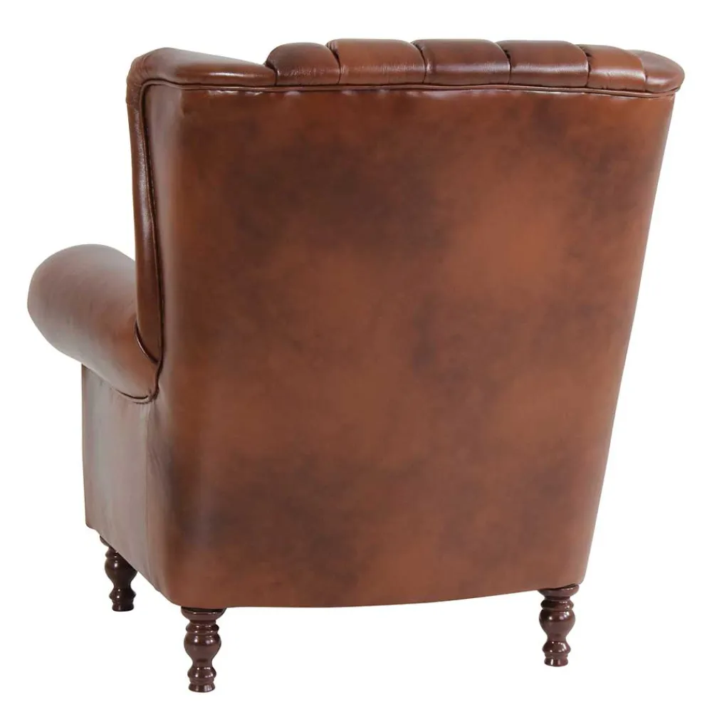 Wohnen Sessel<Leder Ohrensessel in Braun Chesterfield - Karim