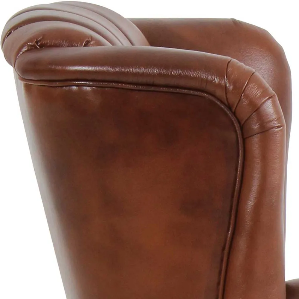 Wohnen Sessel<Leder Ohrensessel in Braun Chesterfield - Karim