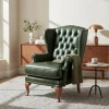 Wohnen Sessel<Leder Ohrensessel in Oliv Grün - Chesterfield - Jaiko
