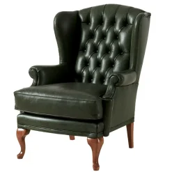 Wohnen Sessel<Leder Ohrensessel in Oliv Grün - Chesterfield - Jaiko