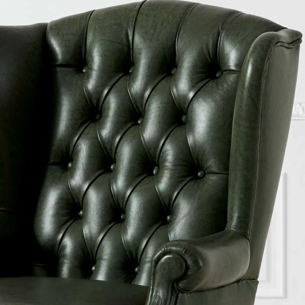 Wohnen Sessel<Leder Ohrensessel in Oliv Grün - Chesterfield - Jaiko