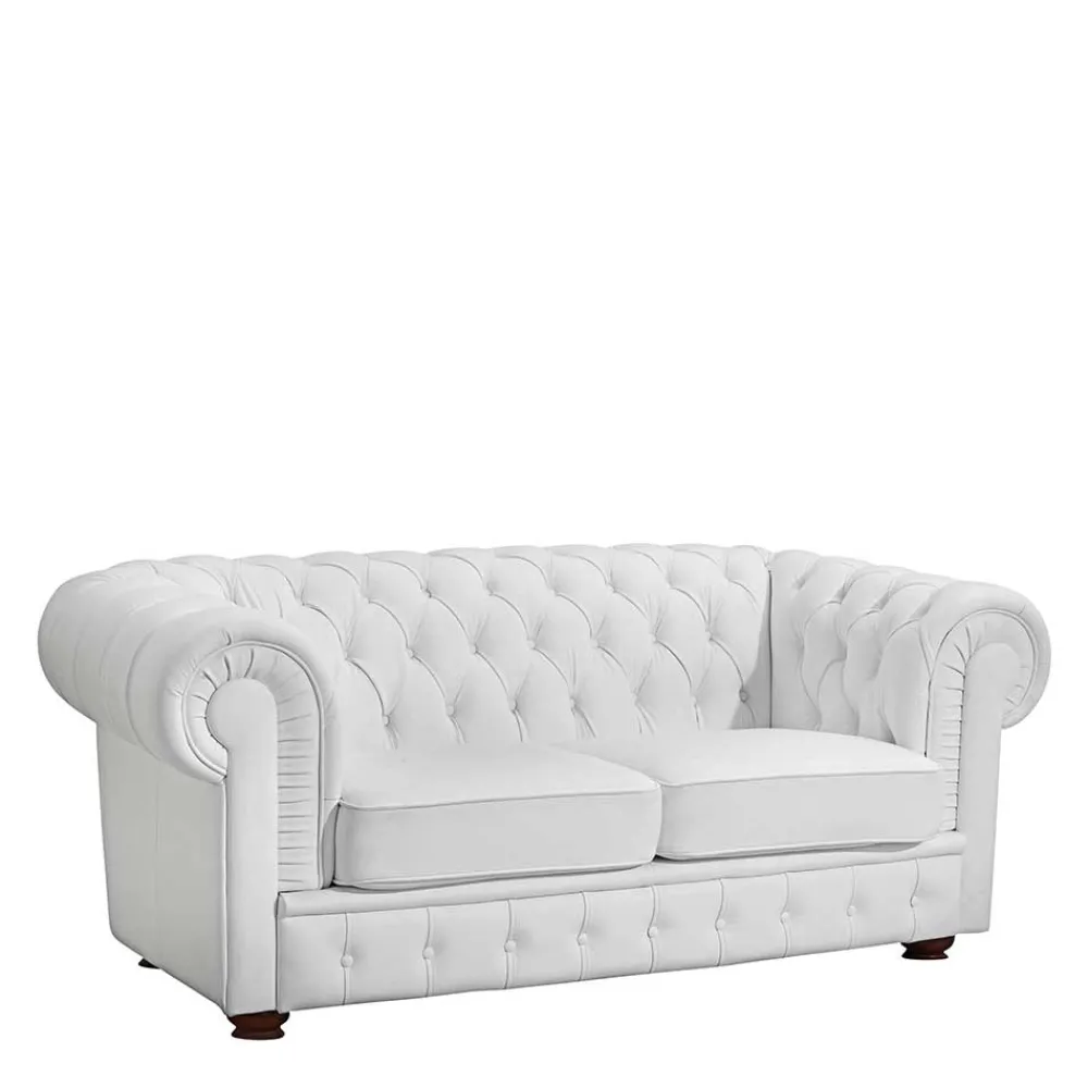 Wohnen Sofas<Ledersofa in Weiß - Chesterfield Look - Dossera