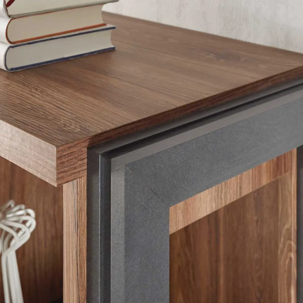 Wohnen Highboards<Loft Design Highboard im Eiche dunkel Dekor und Schwarz - Rompira