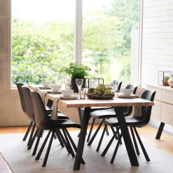 Wohnen Sitzgruppe<Loft Esstischgruppe mit Eiche White Wash Tisch Pulva & 6 Schalenstühlen (siebenteilig)