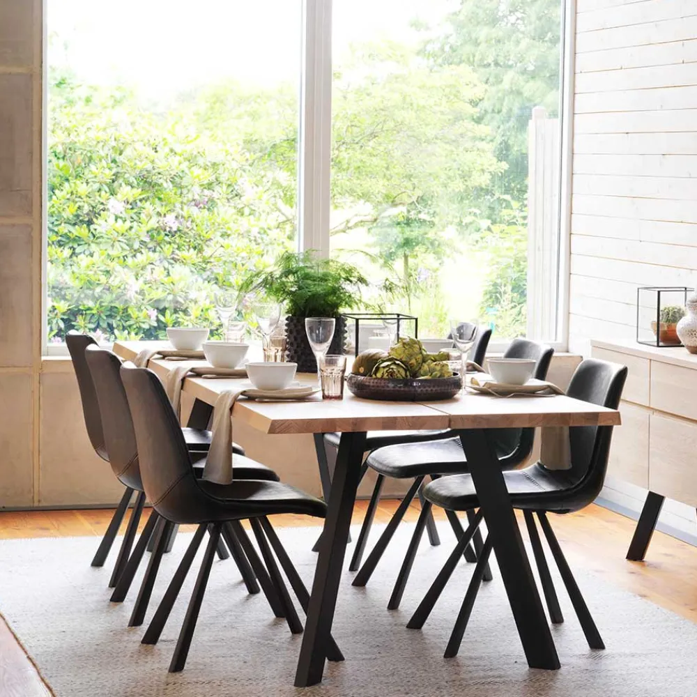Wohnen Sitzgruppe<Loft Esstischgruppe mit Eiche White Wash Tisch Pulva & 6 Schalenstühlen (siebenteilig)