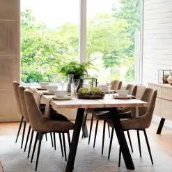 Wohnen Sitzgruppe<Loft Tisch Eiche White Wash & 6 Stühle Pulva in Braun Microfaser (siebenteilig)